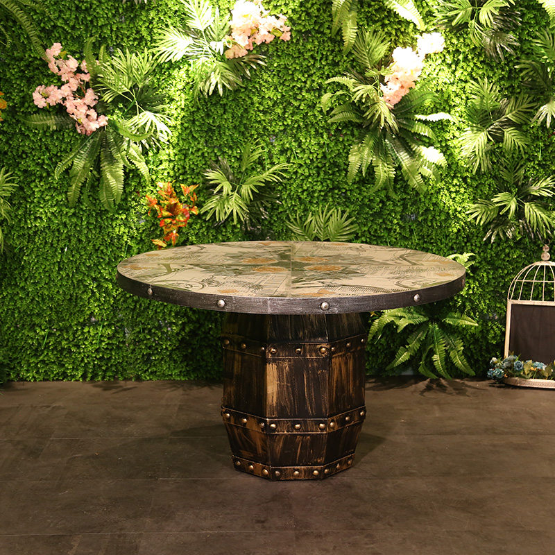 Vintage Design Solid Wood Wood Cafe Table Set Antique Finish Round Restaurant Furniture Table