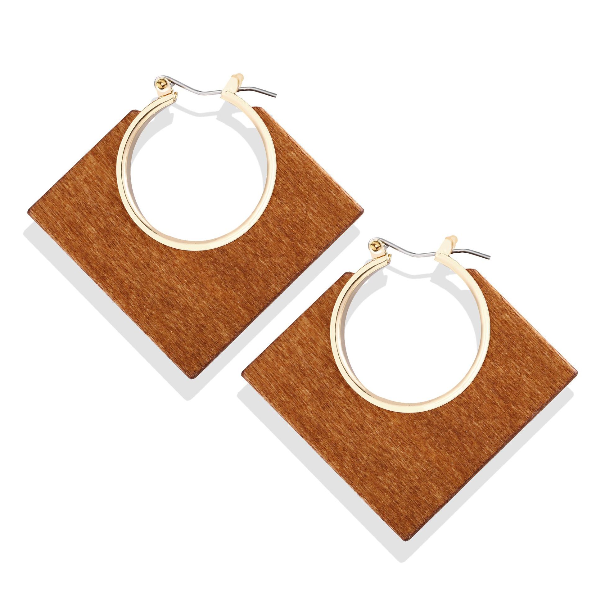 Wood Dangle Earrings Ethnic Big Oval Geometric Wood Drop Earrings Bohemia Vintage Retro Wooden Statement Earrings for Women Girl