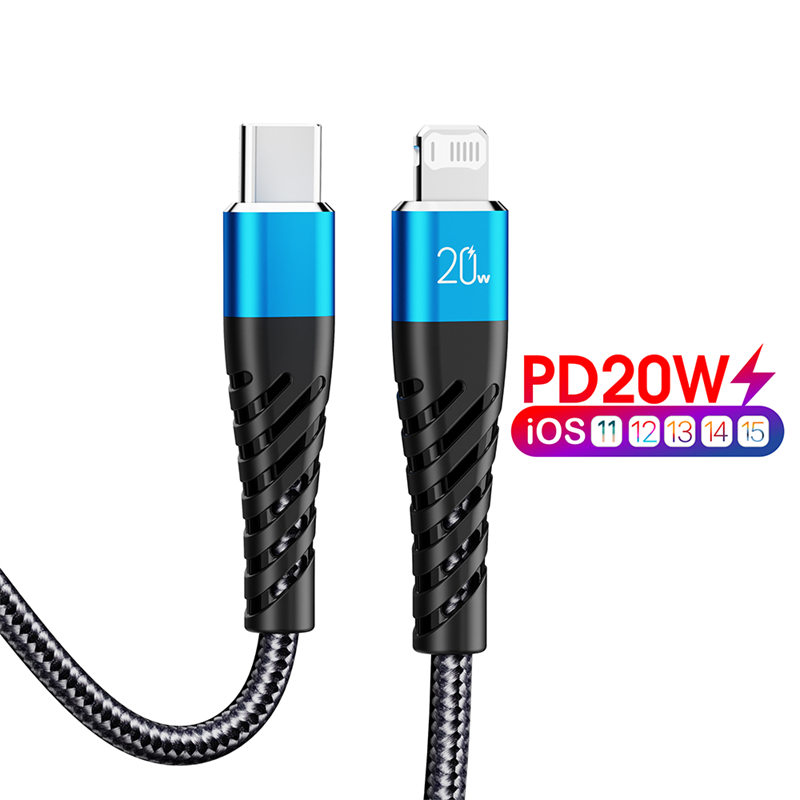 Custom Nylon Braided PD 20W Data Cable for iPhone 12 13 Pro Max Cable Fast Charging Cable