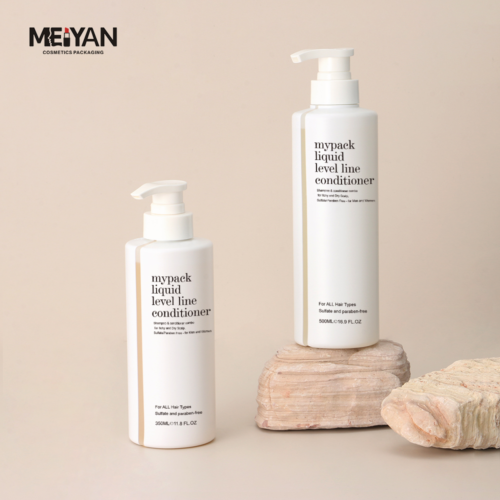 MYPACK custom color shower gel bottle recycled plastic round flat shoulder hdpe bottle with liquid level line