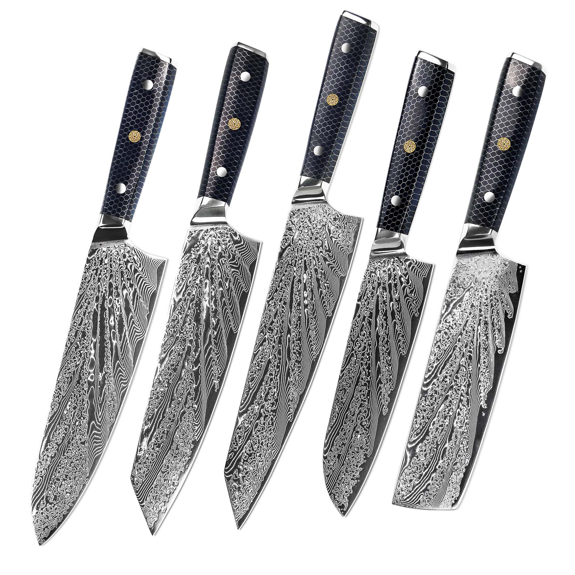 New arrival damascus steel blade kitchen knives set with resin handle