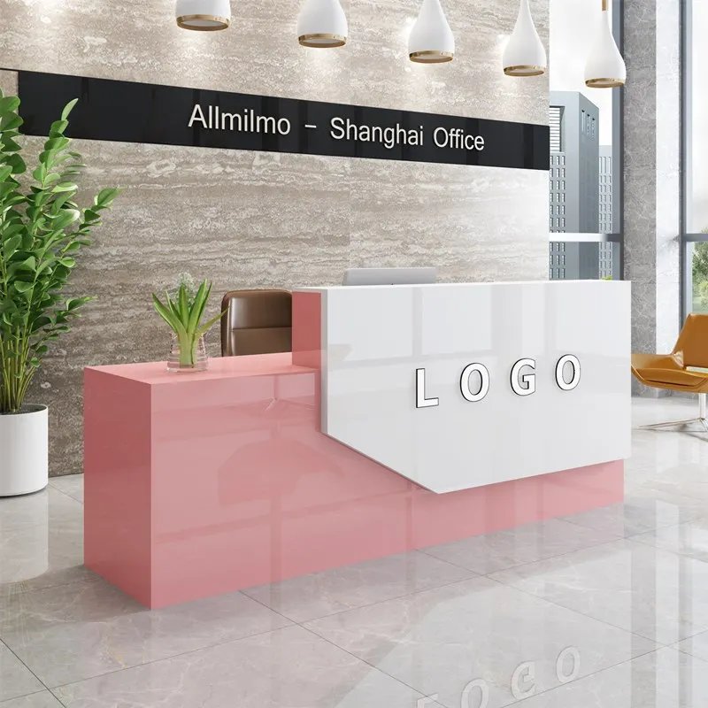 Cheap Price Modern Front Desk Reception Hair Beauty Counter Table Pink Color