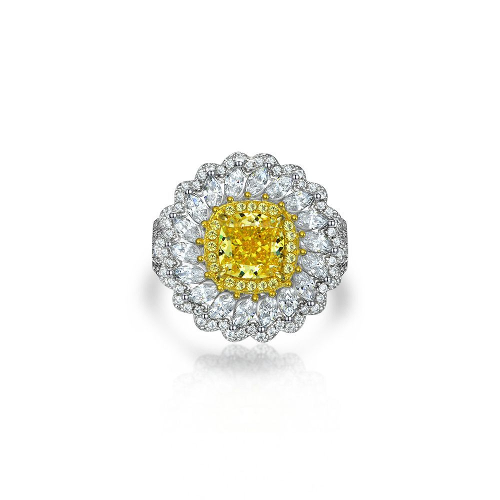 925 Sterling Silver Radiant Cut Created Moissanite Engagement Wedding Flower Ring Wholesale