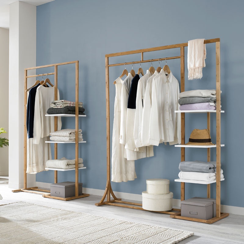 Home furniture room accessories bedroom clothing hanger bamboo hanging coat and hat rack organizer wooden coat rack stand
