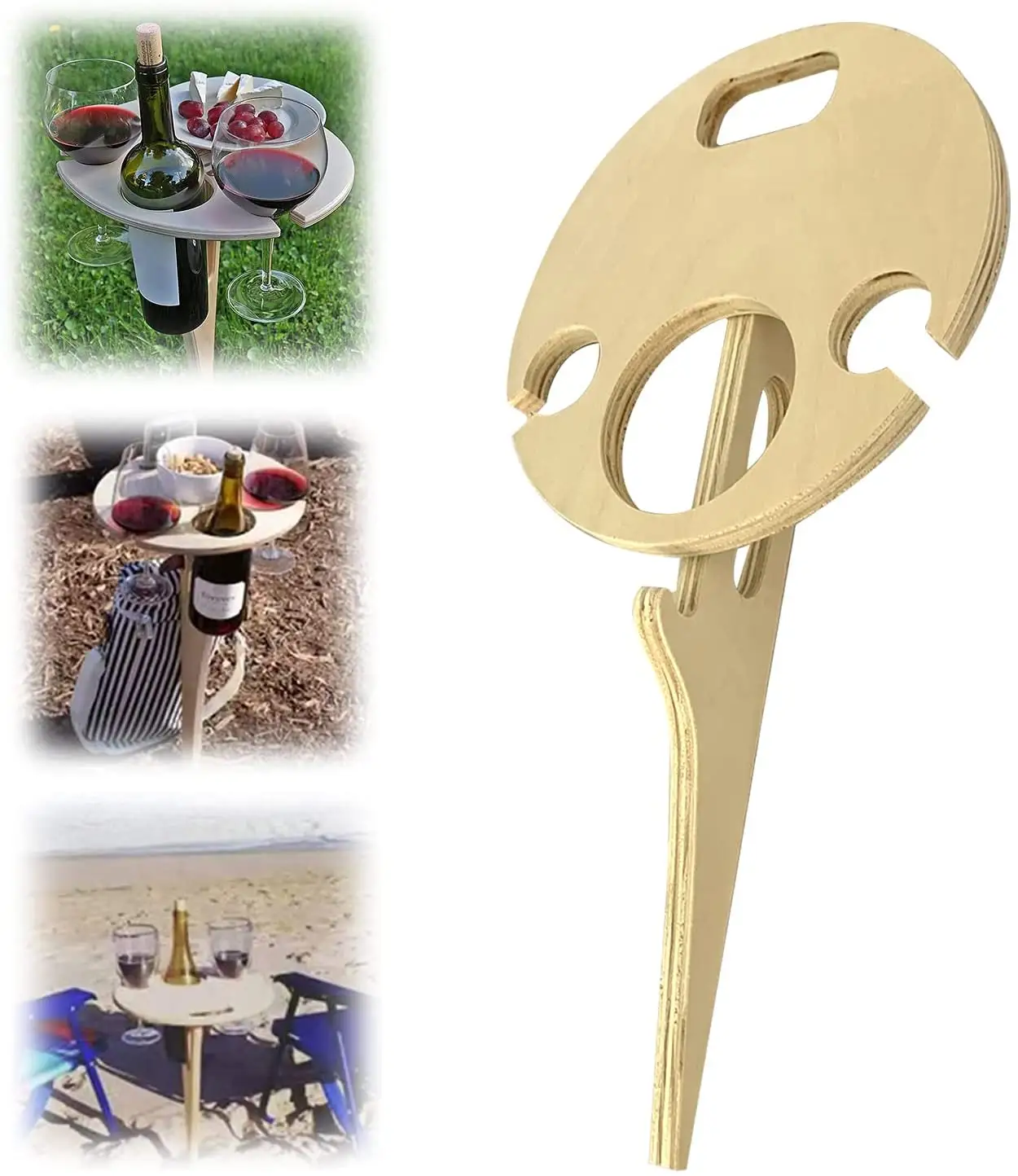 A3669  Foldable Wine Cup Holder Display Camping Wood Hanging Rack Picnic Tables Beach Goblet Shelf Outdoor Portable Wine Table