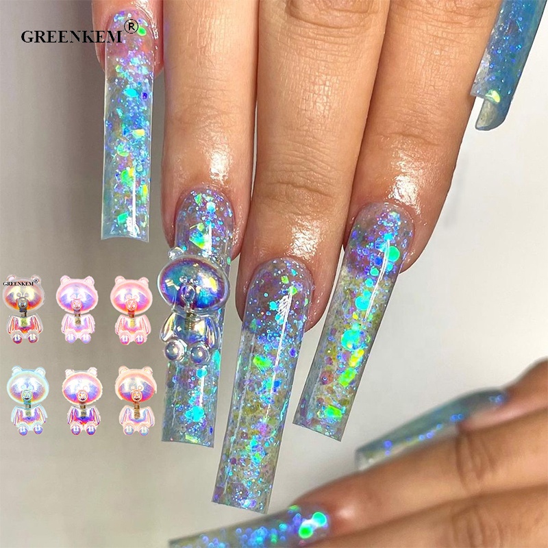 GREENKEM 16*10mm Kawaii Simulation Little Bear 3D Revolving Jewelry Accessories Resin Cabochons Nail Art Charms
