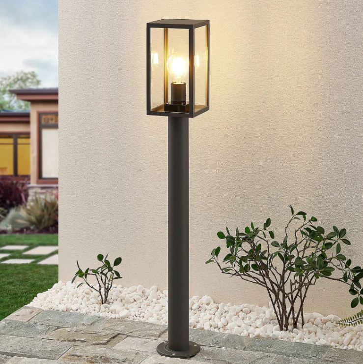 classic aluminum dark grey single box e27 outdoor bollard light for pathway