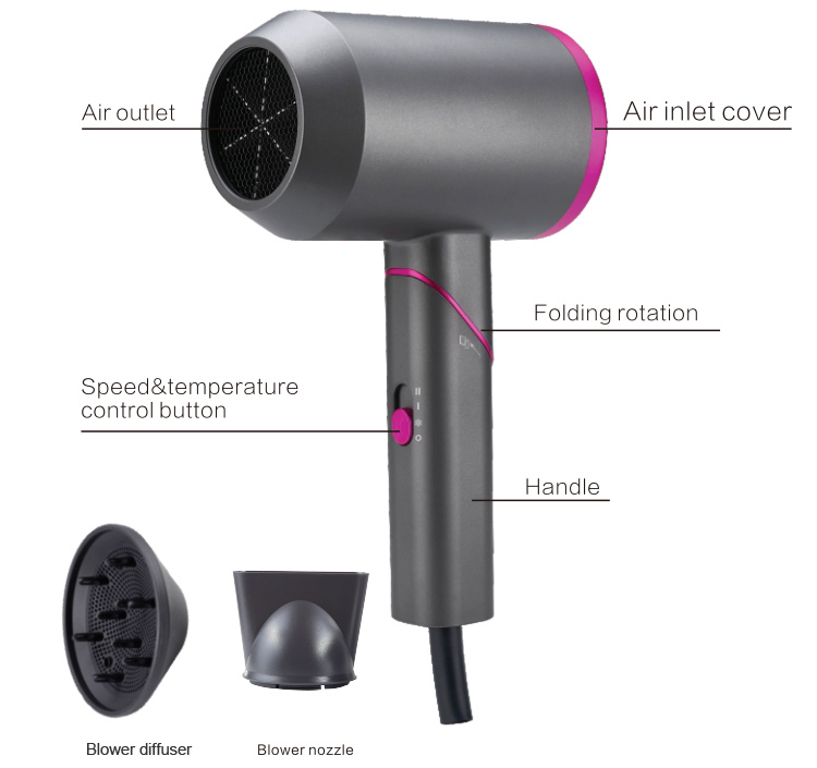 In Stock Wholesale Professional High Quality Foldable Electric Hair Dryer DC Motor Blow Dryer Plastic Customized Package Noise