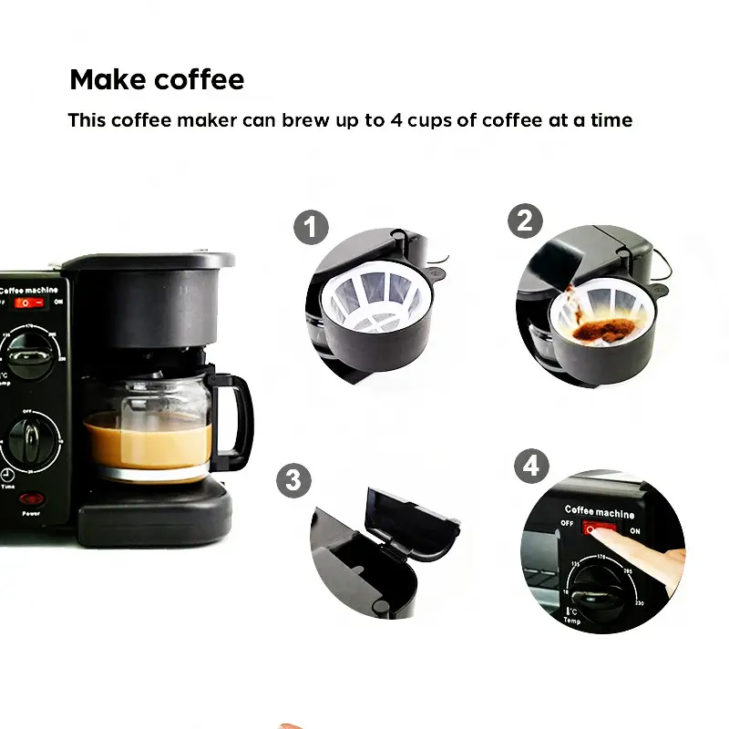 Household Multifunctional Breakfast Machine 3 In 1 Power Coffee Parts Sales Hotel Material Electric Pan