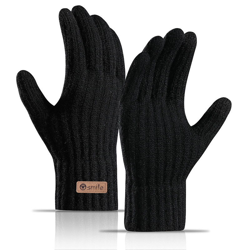 Wholesale Custom Logo Patch Fashion Classic Casual Winter Daily Unisex Warm Full Finger Touchscreen Knitted Gloves For Outdoor