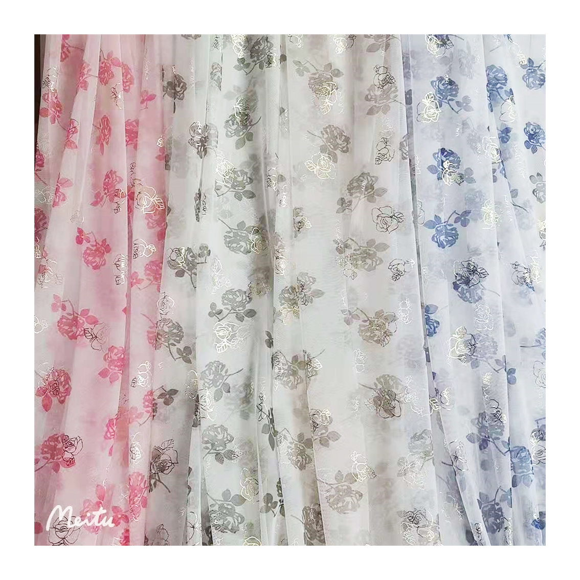 [Spot supply] polyester Multifilament net rose printing plus blype hollow rose gilding fairy beautiful fabric