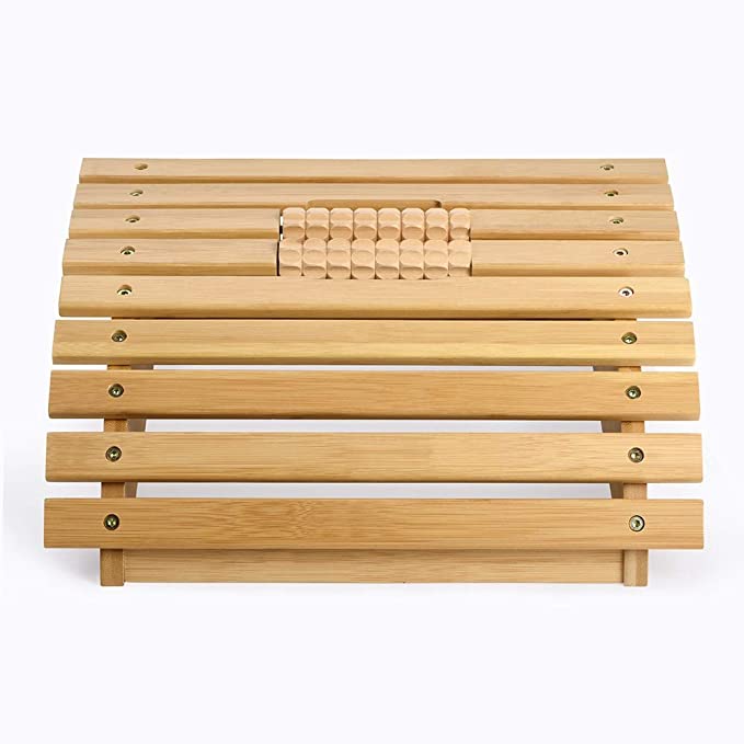 Eco friendly Bamboo Footrest Foot Stool Under Desk Footrest with Massager Rollers for Office Home