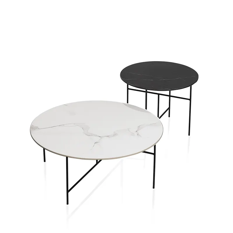 LC-043 modern VIDA coffee table, Simple european round porcelain marble top metal leg, hotel apartment living room coffee table