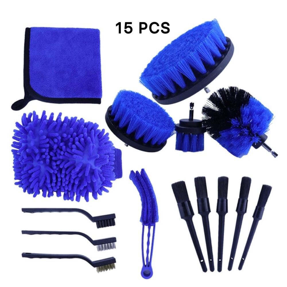 2021 Newest Blue 15Pcs Automatic Rotating Car Wash Brush Drill Brush Kit