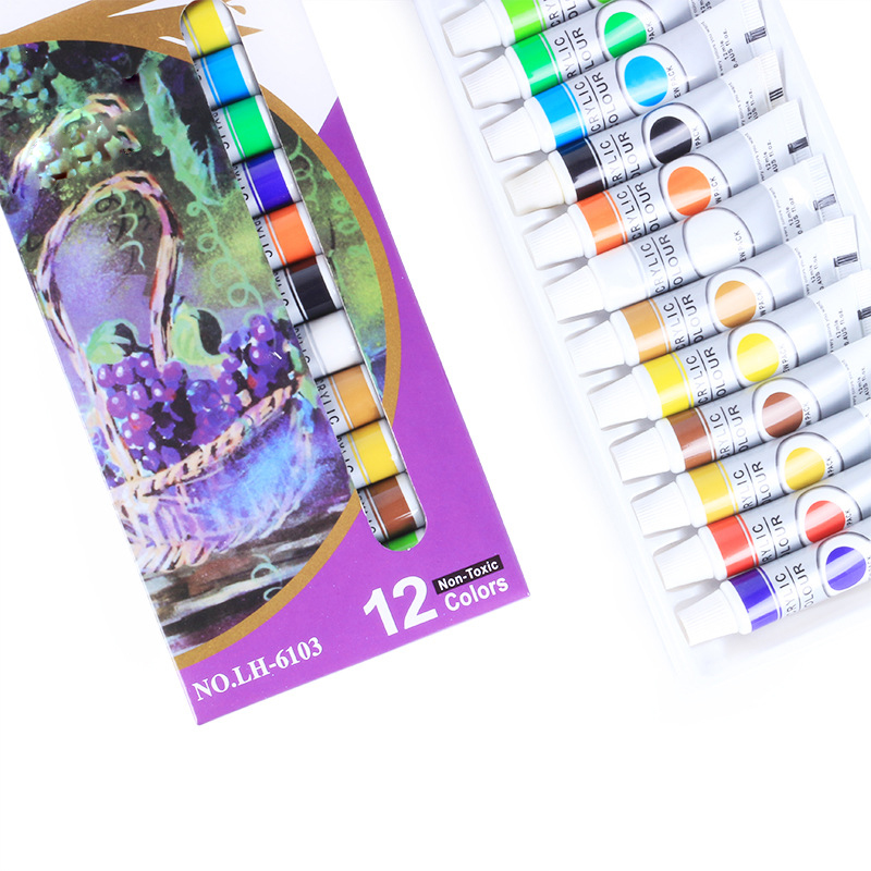12 Colors Acrylic Paints Set 12 ml tube premium Paint Set Non Toxic Artist Acrylic Paint for Kids Drawing