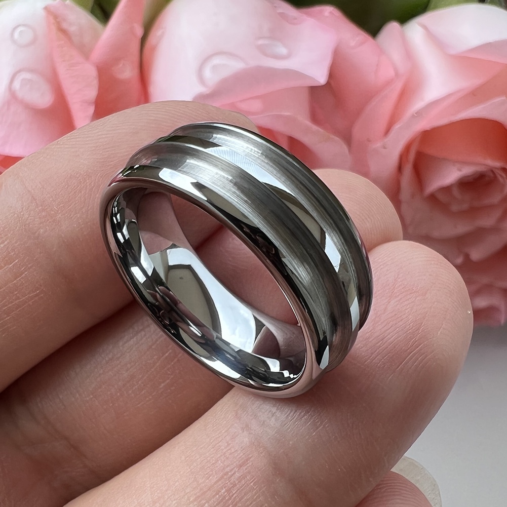 Coolstyle Jewelry 8mm Wholesale Tungsten Blank Core Ring for Customized Inlay with 2.5mm Double Grooves Domed Comfort Fit