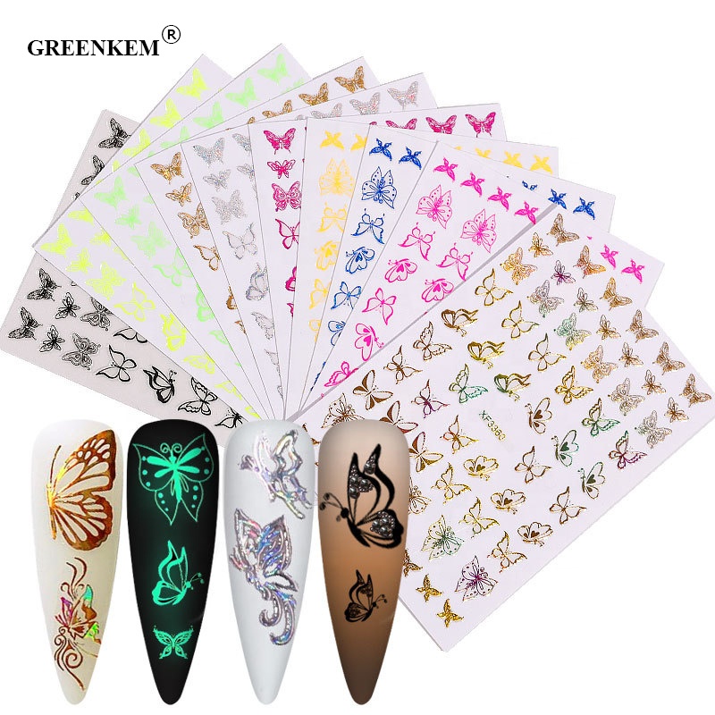 GREENKEM Popular 3D DIY Laser Holographic Nail Stickers Charms Decals WrapsButterfly Nail Art for Girls