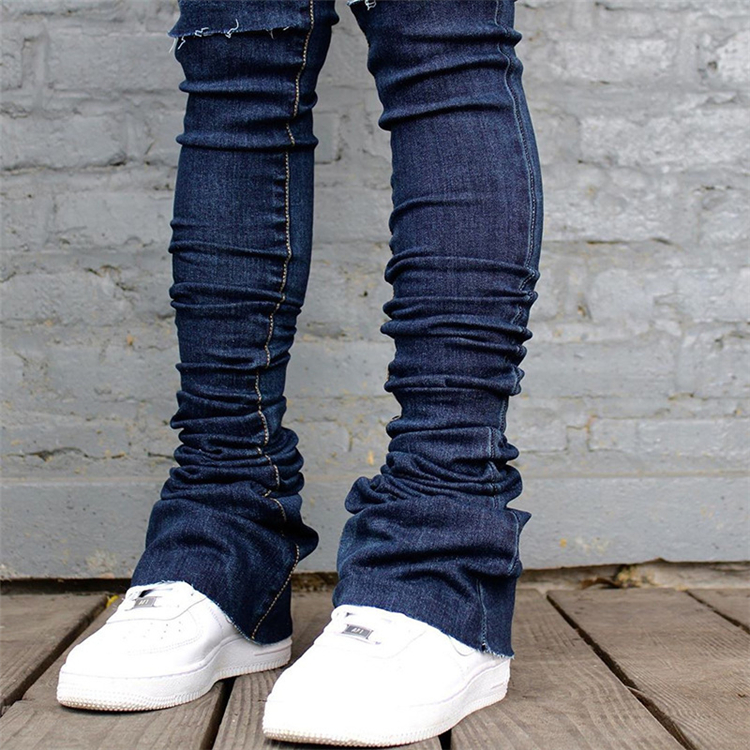 2021 New Arrivals Denim Blue High Waist Skinny custom denim stacked jeans style jean