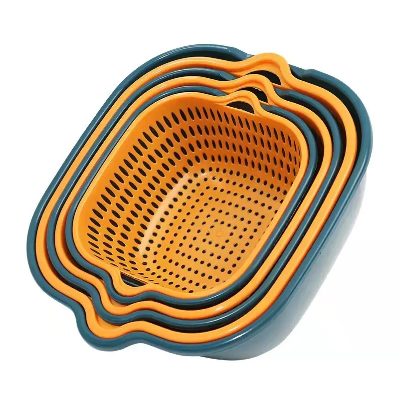 Nordic simple style multi-purpose 6pcs smart kitchen basket double layer food grade PP drain basket washing basin fruit basket