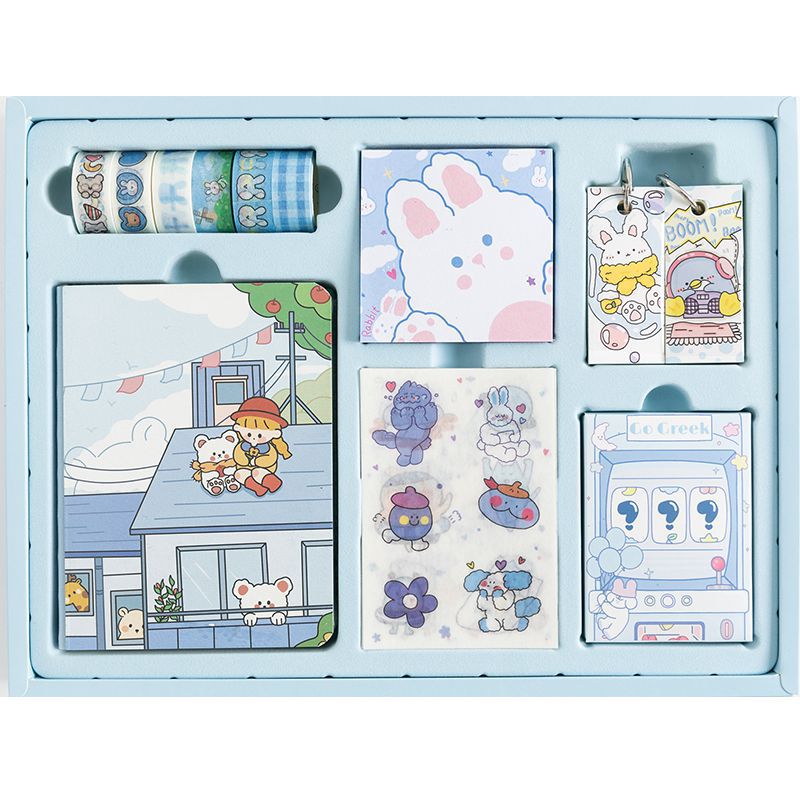Hot sale student kids cute lovely notepad notebook custom cartoon gift set