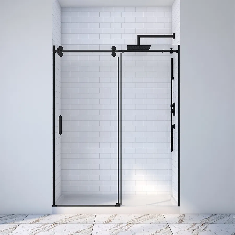 sliding bathroom glass matte black Polish Chrome Brushed finish 8mm 10mm frameless tempered glass frameless shower door