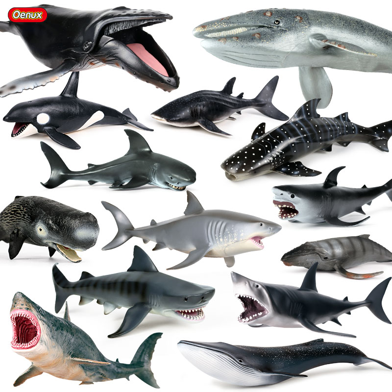 Оптовая продажа, ПВХ игрушки Oenux для животных, фигурки героев, Megalodon Humpback, белая голова, Акула, голубой, серый, Китовая модель Sealife