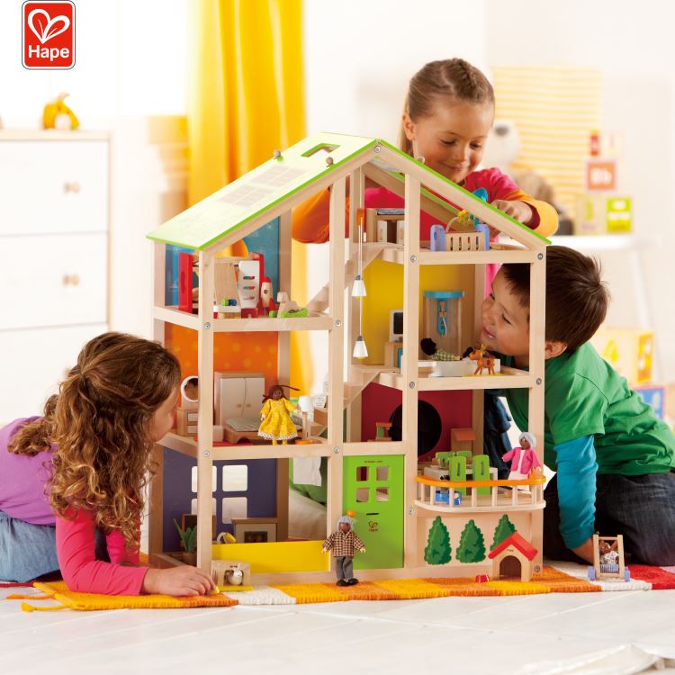 Furniture Wooden Doll Play House With Furnished All Season House Kids Toys