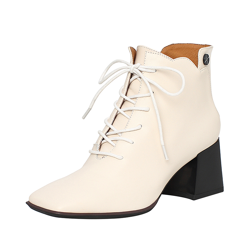 K250 Square toe cool girl handmade leather ankle boots high heels women shoes