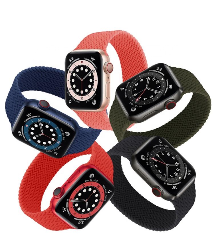 Ремешок нейлоновый соло эластичный для Apple Watch 6 SE 5 4 3, браслет с плетеным ремешком