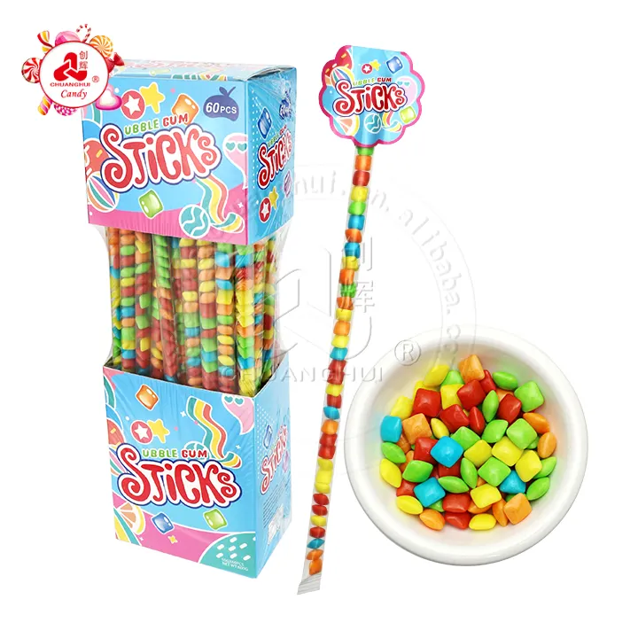 Long tube stick mini bubble gum colorful fruity chewy gum