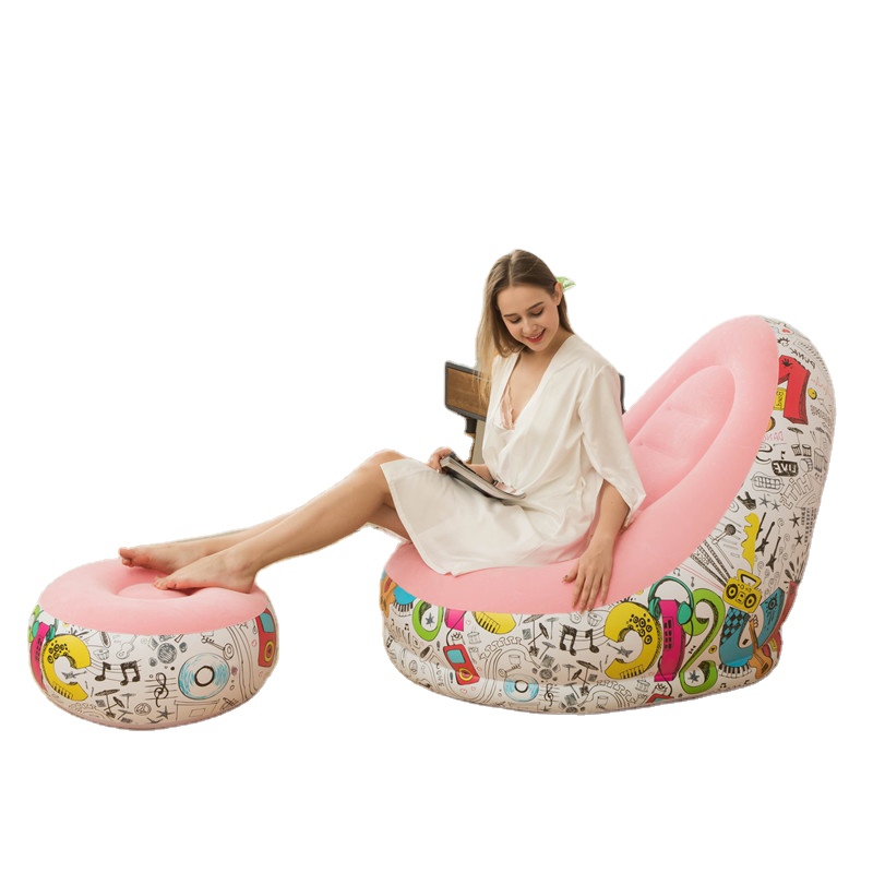 2021 New Inflatable Flocking Sofa Lunch Break Chair with Pedal Foldable Lazy Lounge Chair Camping Mat Beach Seaside Leisure Bed