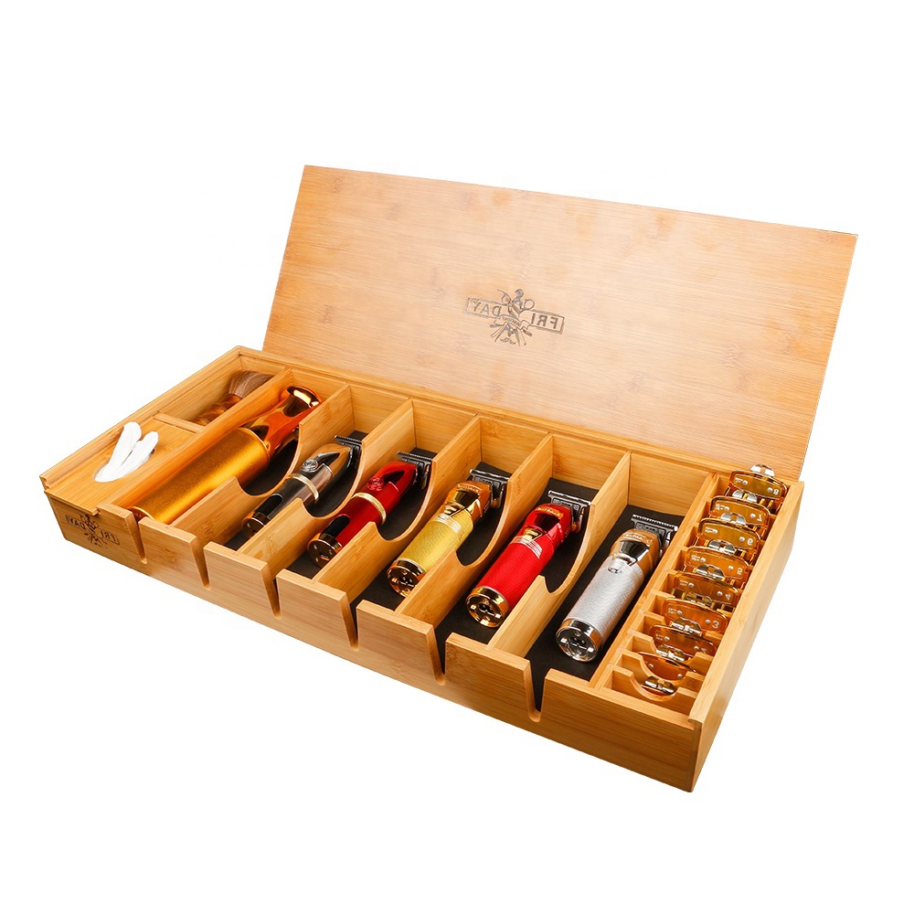 Premium Natural Bamboo Barberia Tool Case Barber Tray Station Organizer