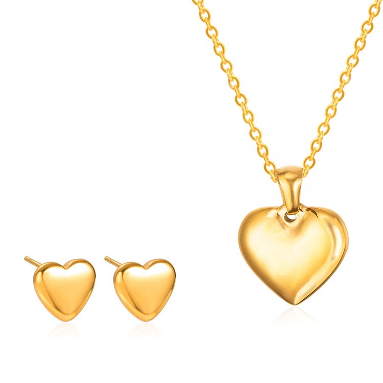 Hot Sale Fashion Heart Shaped Lady Necklace Bride Gold Plated Wedding Jewelry Set