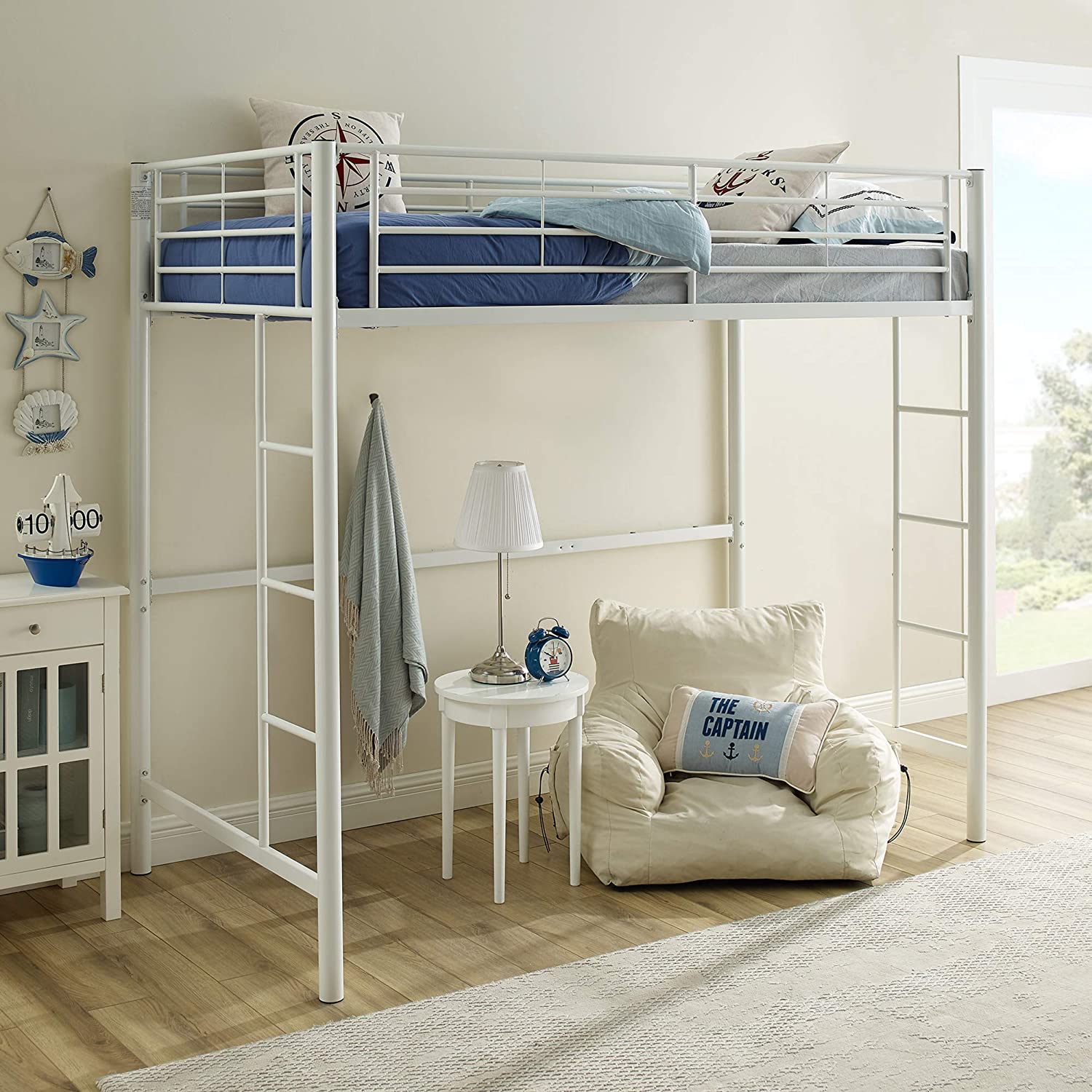 Metal Twin over Twin Loft Bunk Beds School Dormitory Bed with Guardrails and Built-in Ladders Industrial Steel Bunk Bed