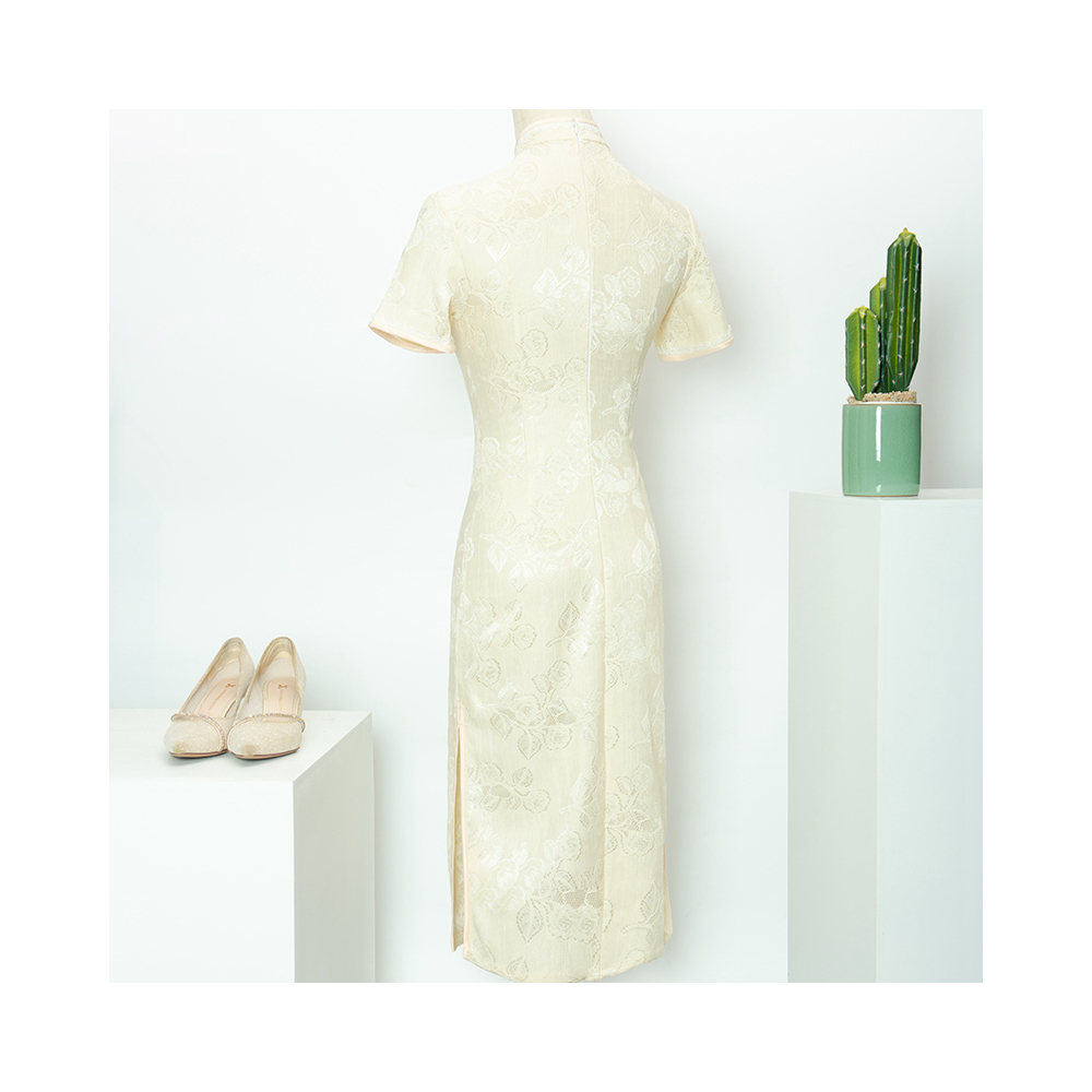 High Quality Light Beige Ladies Retro Dress New Cheongsam Qipao