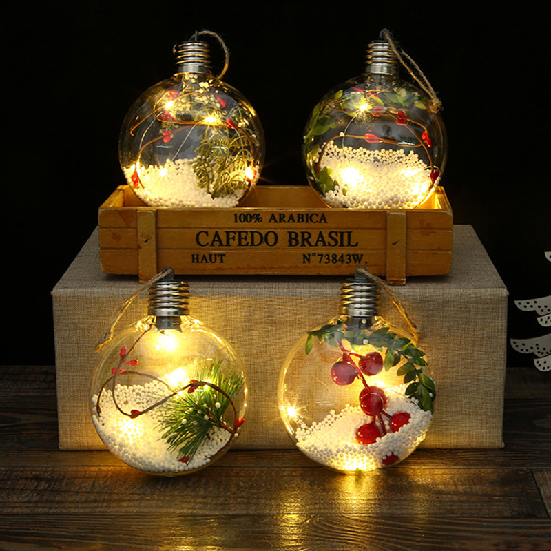 LED Christmas Ball Transparent Hanging Ornaments Balls Christmas Tree Bauble Decorations For Christmas Birthday Party Decoration