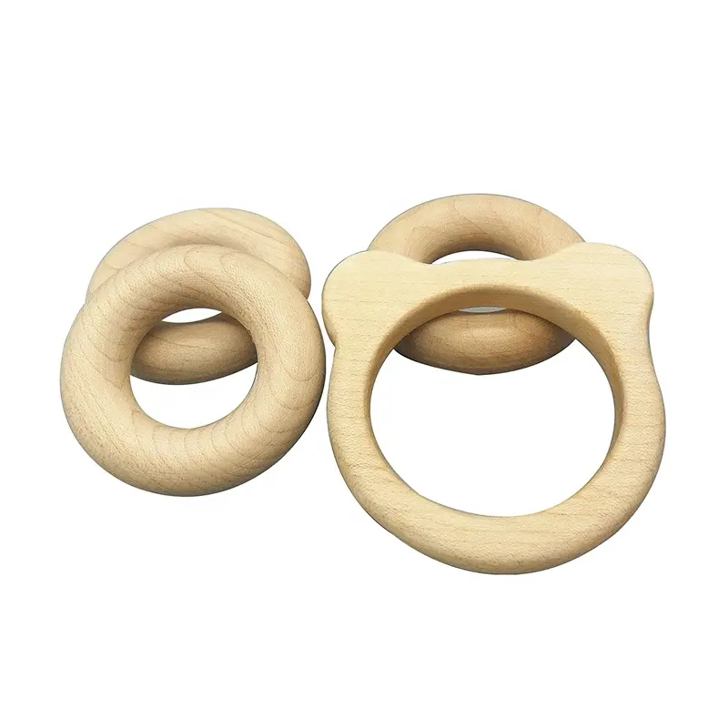 Baby Chewable Wood Accessories Custom Logo Natural Beech Wooden Ring