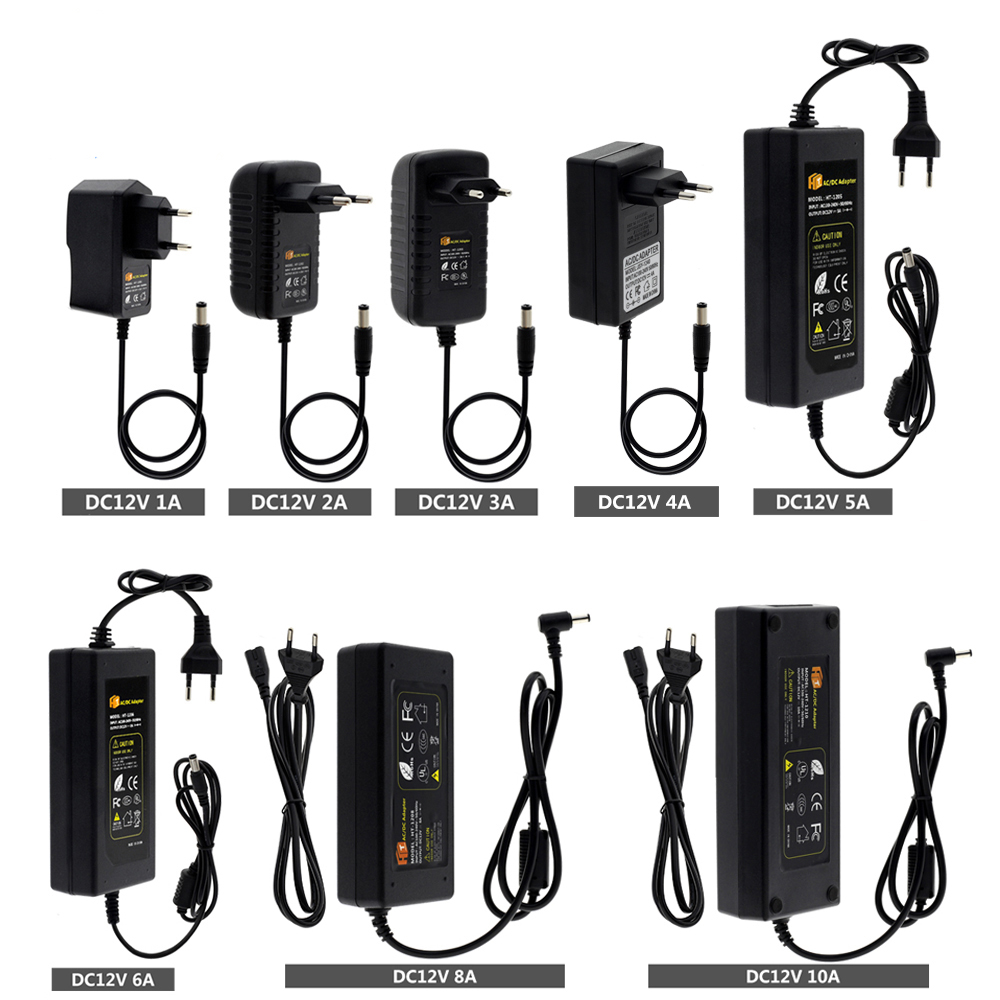 Адаптер 12 В AC100-240V Трансформаторы освещения Выход DC12V 1A 2A 3A 4A 5A 6A 8A 10A Вилка ЕС/США 12 В Блок питания для светодиодной ленты