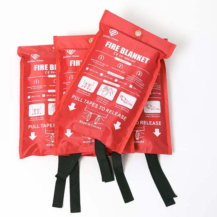 Free Sample En1869 Emergency Fiberglass Fire Blanket Fireproof Blanket With Hooks And Gloves