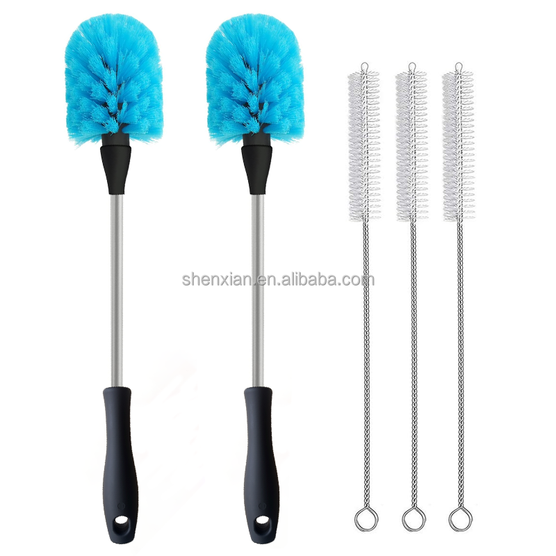 5 Pack Bottle Cleaner Brush Set Stainless Steel Scrub Cleaning Brush15'' Long Handle and 3 Straw Brushes