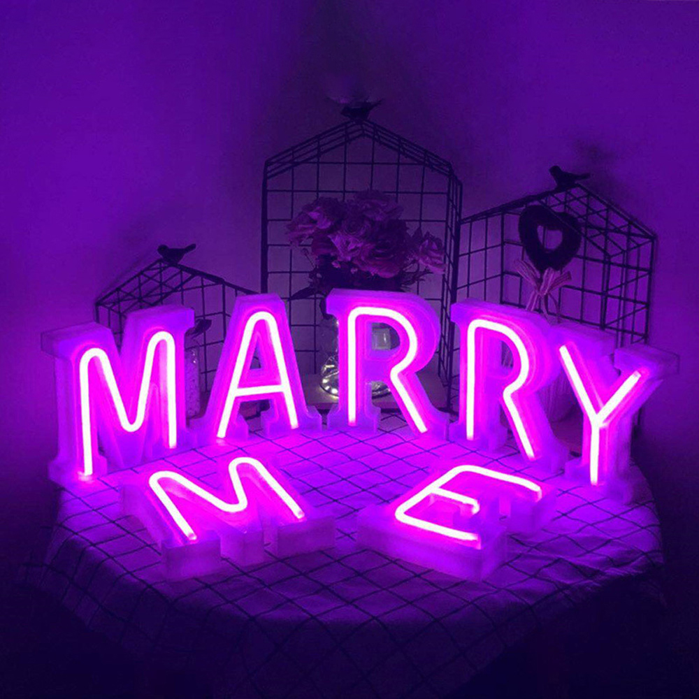 LOVE MARRY ME OPEN Neon Sign Letter Lights LED Marquee Neon Sign for Wedding Party Decoration A to Z & 0 to 9