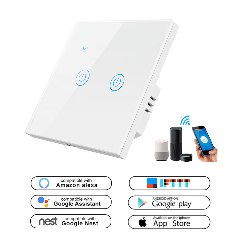 Ledeast DS101NL-2 Wi-Fi выключатель света Умный дом 2 Gang умный сенсорный переключатель дистанционного управления Переключатели Tuya без нейтральная линия требуют