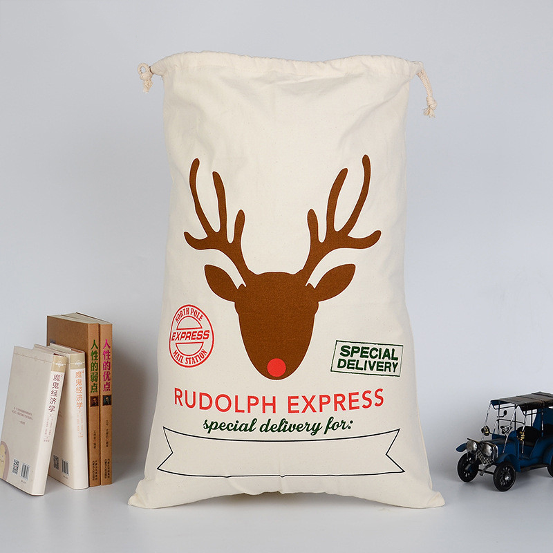 Hot Sell Santa Sack Christmas Gifts Packaging Stocking Large Size Canvas Christmas Santa Sack