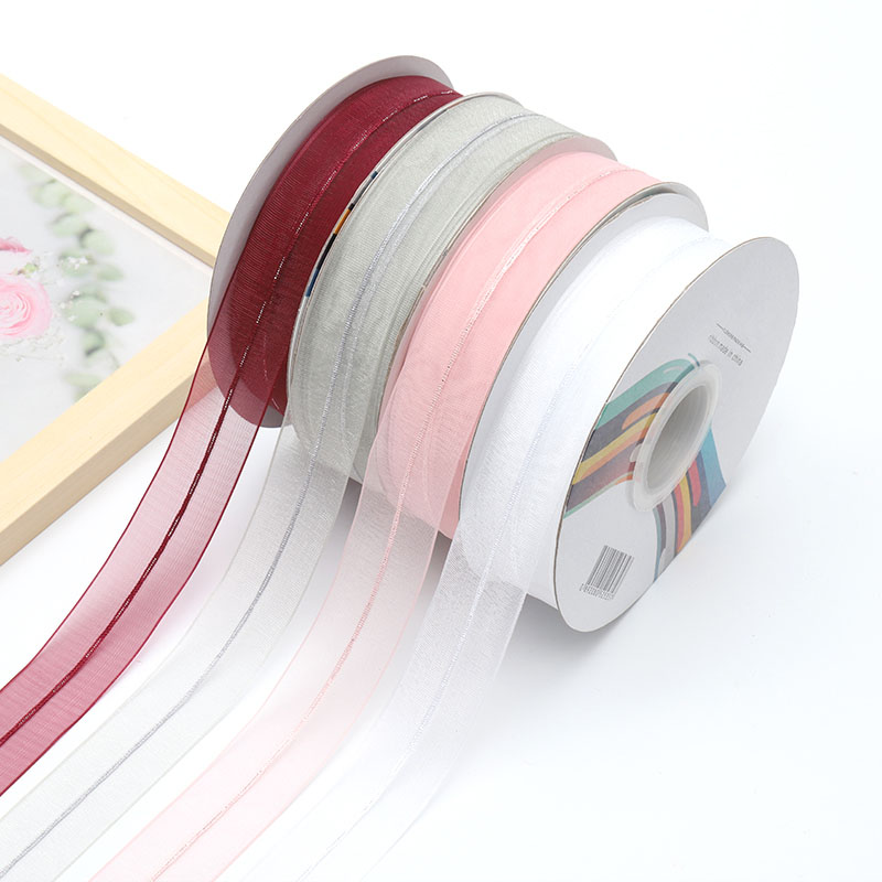 2.5cm*35 yards Transparent color yarn ribbon flower bouquet packaging satin ribbon gift packaging decoration materials