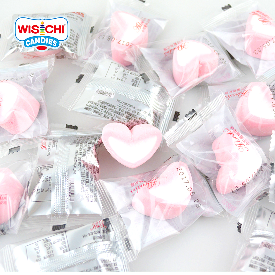 Free sample 5g soft pink heart marshmallow bulk individual packed fruity halal marshmallow custom for coffee