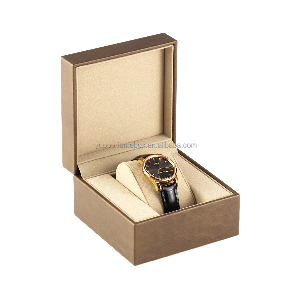Window Luxury Big Portable Plastic Flat Mens Travel 1 Slot Leather Pu Wrist Watch Set Box Display Storage