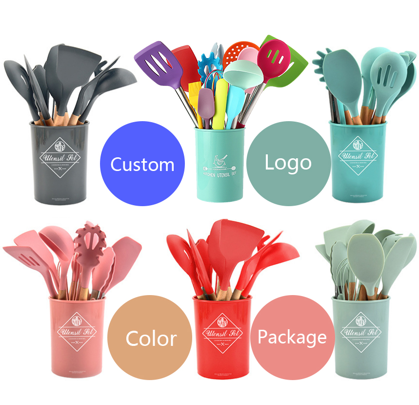 Hot Customized logo color package Cooking set Kitchenware Utensils Set Kitchen Tools And Equipment Cooking Silicone Spatula Set