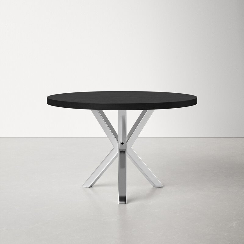 Modern Design 120cm 4 Seat Round Wood Top Dining Table with Chrome Metal Leg