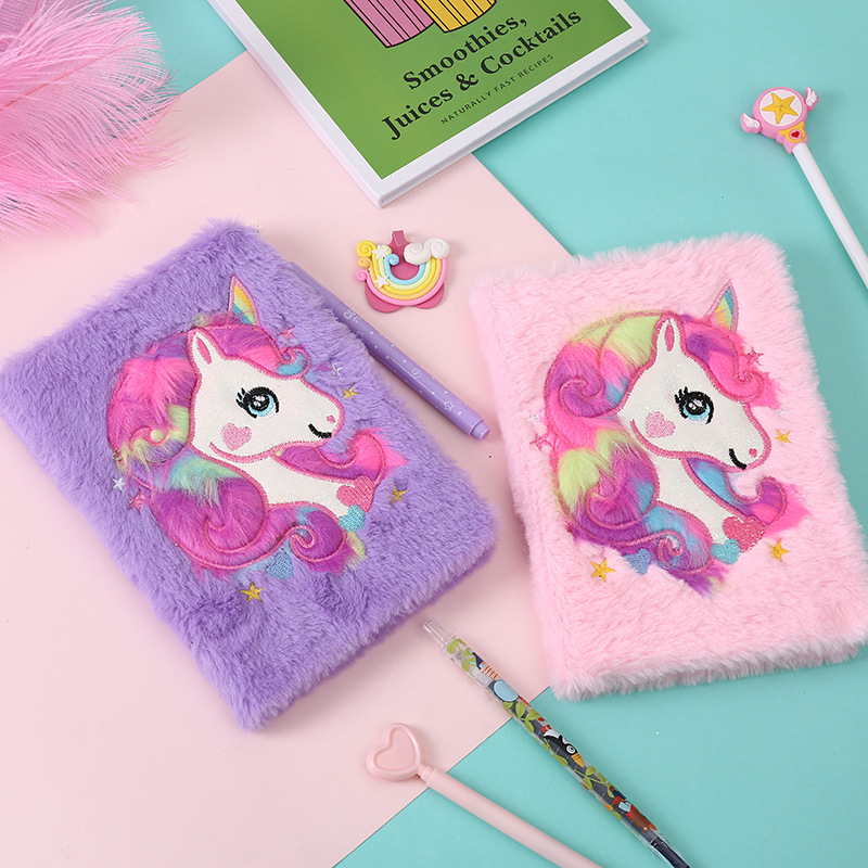 New Arrival Cartoon Fantasy Unicorn Plush Children School Notebook Pink Soft Girl Notebook Daily Diary