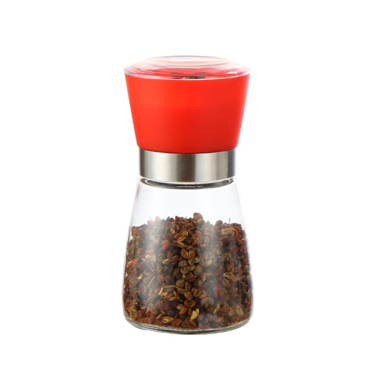 Wholesale Hot Sell Adjustable Glass Bottle Stainless Steel Glass Salt Mill Chili Manual Pepper Grinder